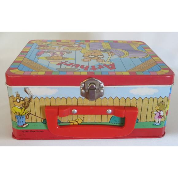 Arthur PBS Kids Vintage Lunch Box Metal Marc Brown Schylling Handle 1997 Cartoon - Picture 2 of 13